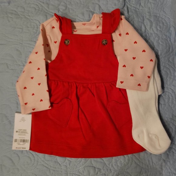 Extra Sweet! Carter's Baby 3-Piece Set-Red Jumper Pink Shirt White Tights 3M - Picture 13 of 14